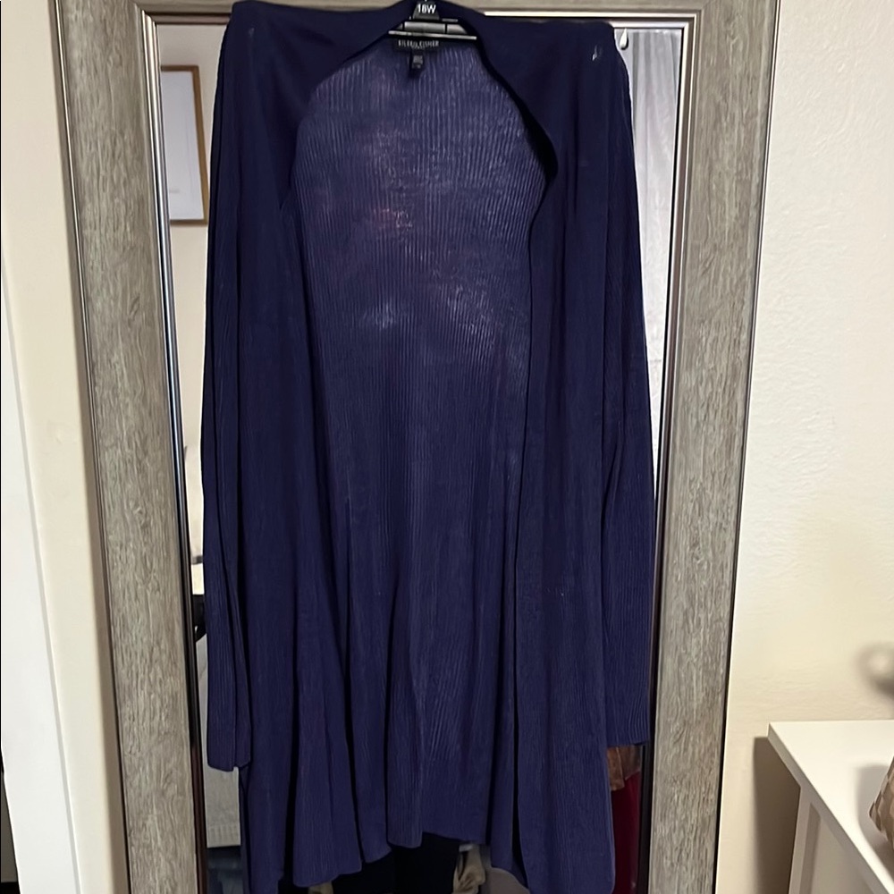 Eileen Fisher Blue Cardigan Sweater Lightweight Open-Front